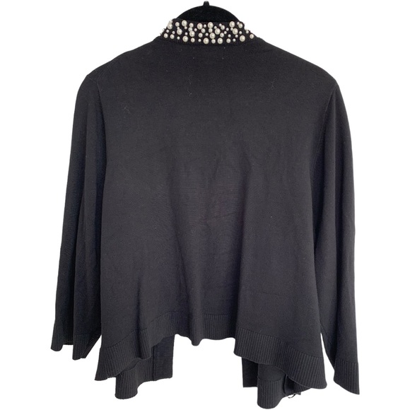 Calvin Klein Black Crop Open Cardigan  Sweater Pearl Collar & Trim  Size 1X - Picture 9 of 13